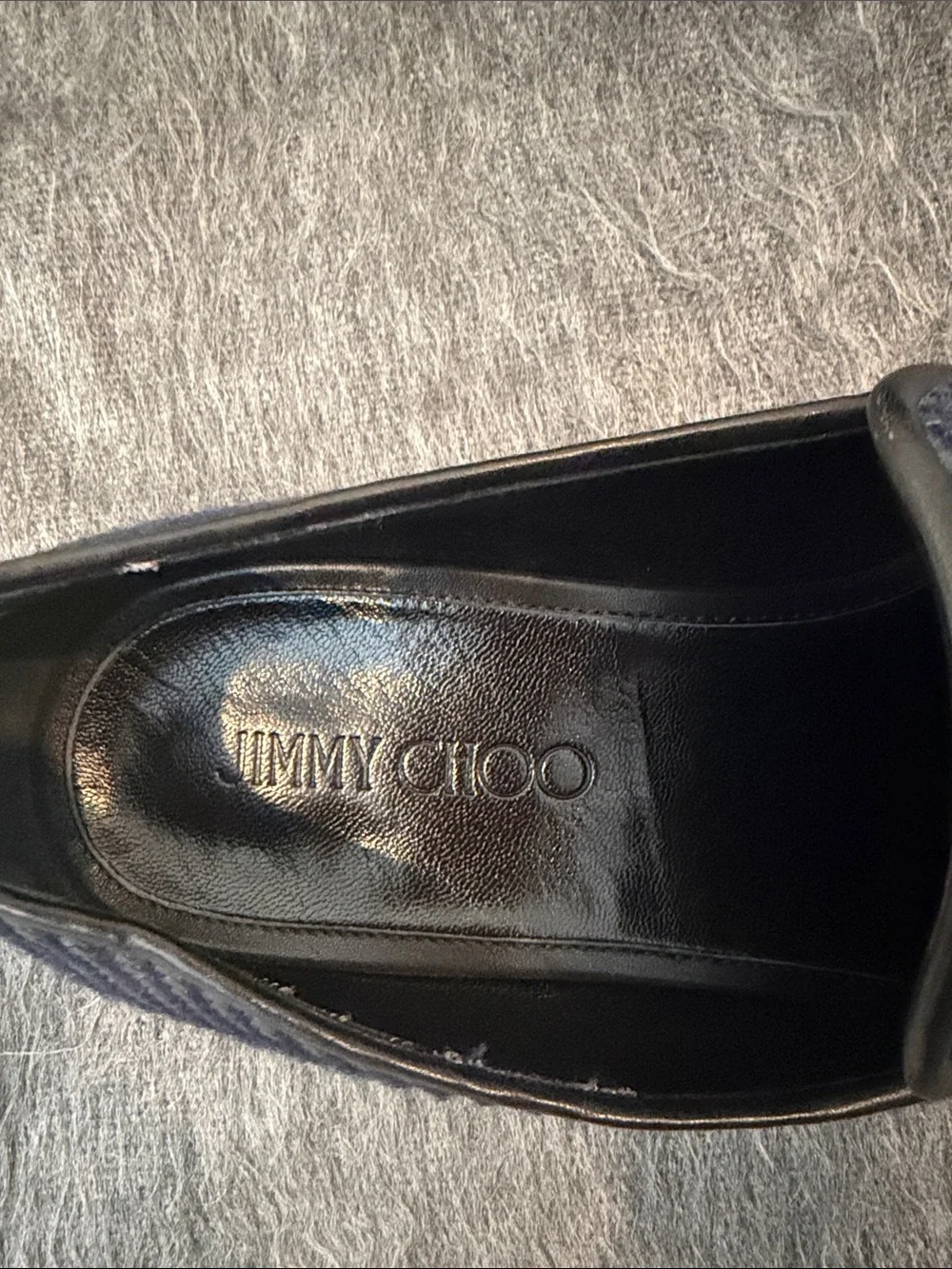 Jimmy Choo Woven Navy Blue Leather-Trim Slip-On Loafers